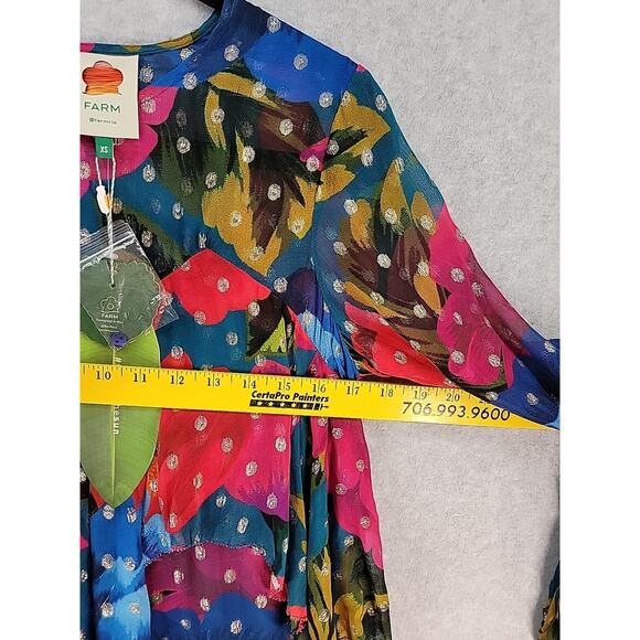 FARM RIO Anthropologie Maxi Bloom Mini Dress Metallic Embroidered‎ Size XS NWT - Picture 7 of 16